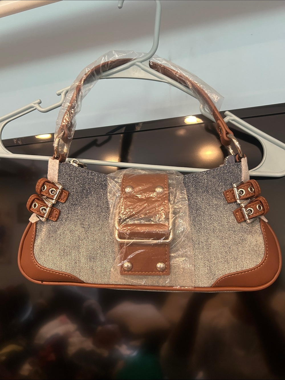 Steve Madden Denim Shoulder Bag with Brown Trim